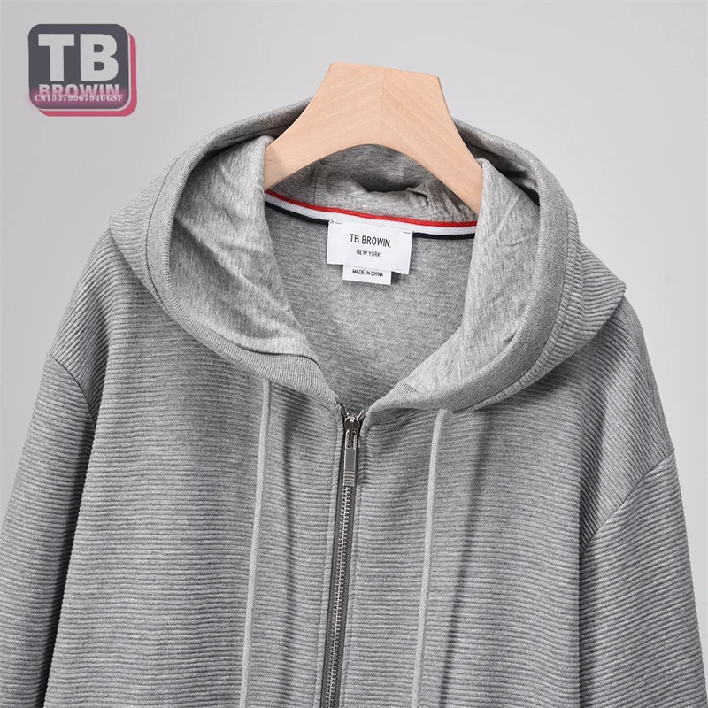 TB Flagship-Store brand men\'s trend sports casual four bars striped cotton zipper Long Sleeve hoodie cardigan tide coat