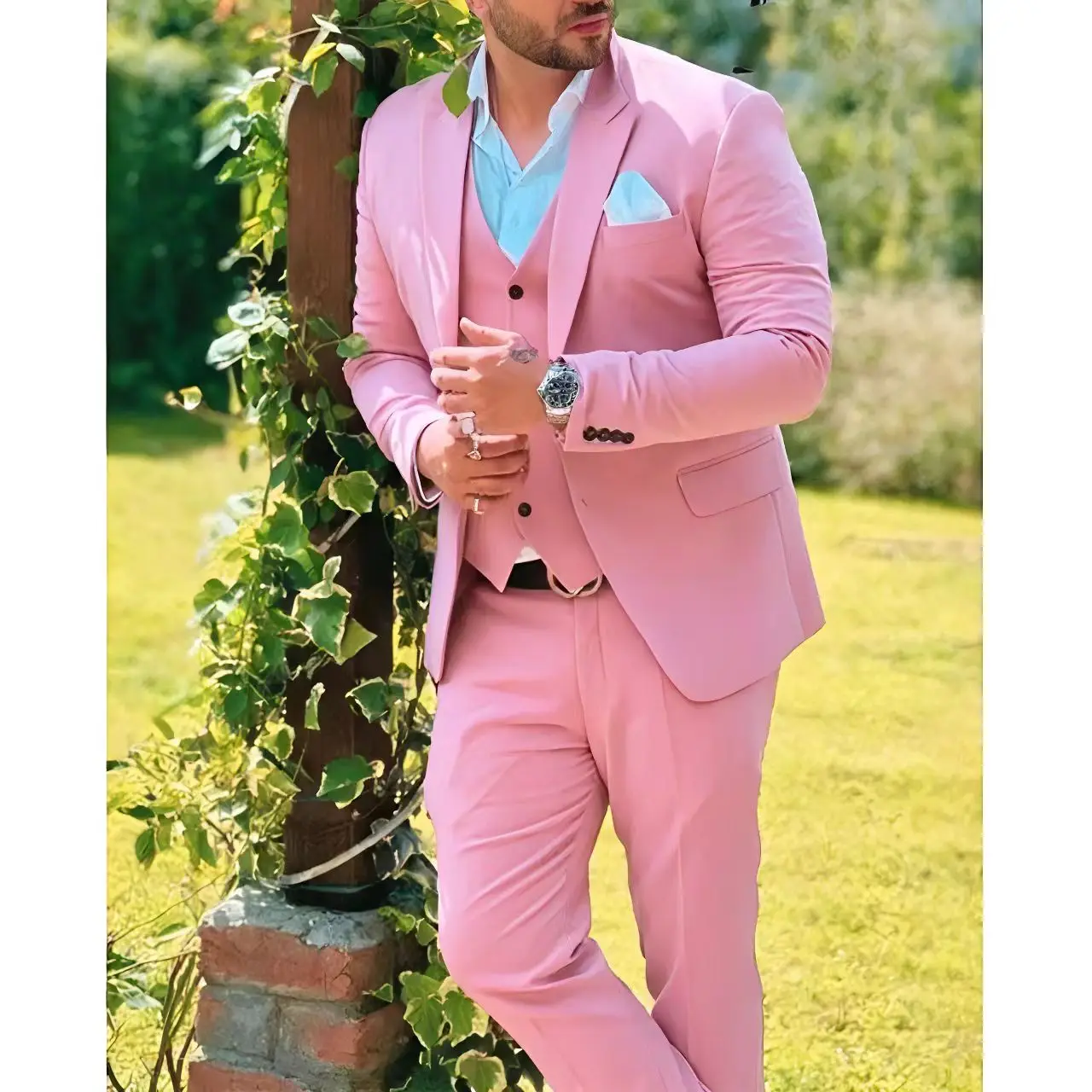 

Luxuru Pink Men Suits for Wedding 2025 3 Piece Jacket Pants Vest Elegant High Quality Groom Full Sets Slim Fit Blazer Clothing