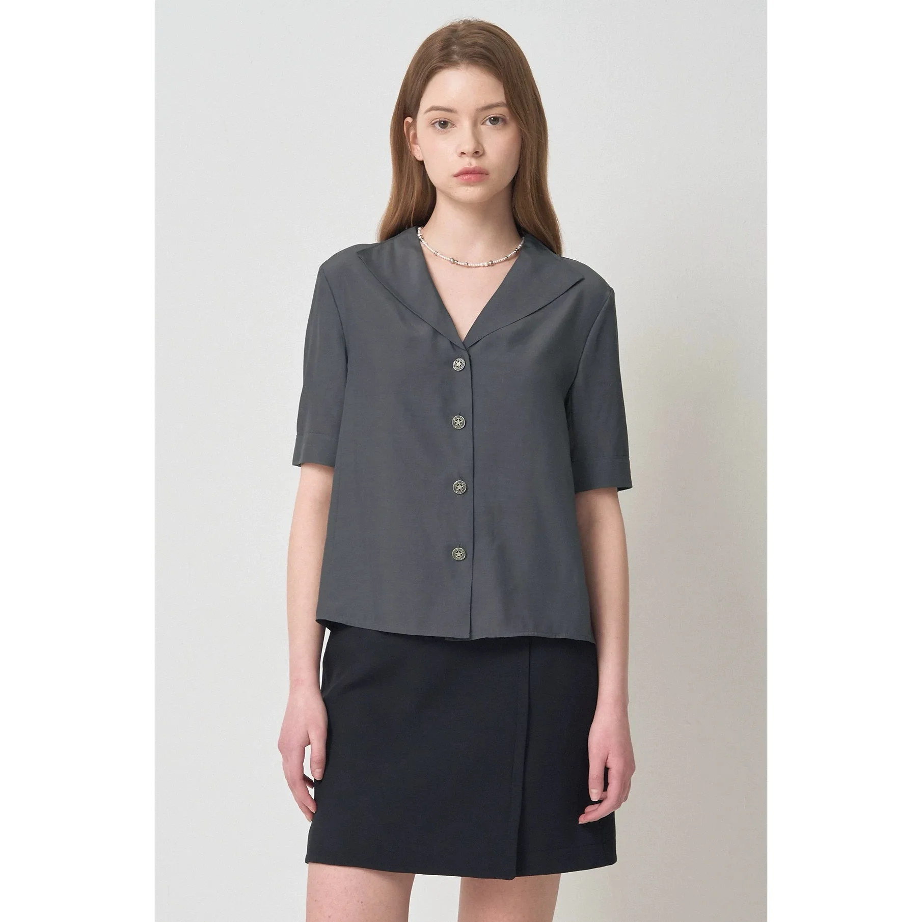 

Lemon Cheese MIN26 Spring Summer Commute Style Minimalist Flip Collar Thin Cool Sensation Short Sleeve Shirt Women's Business...