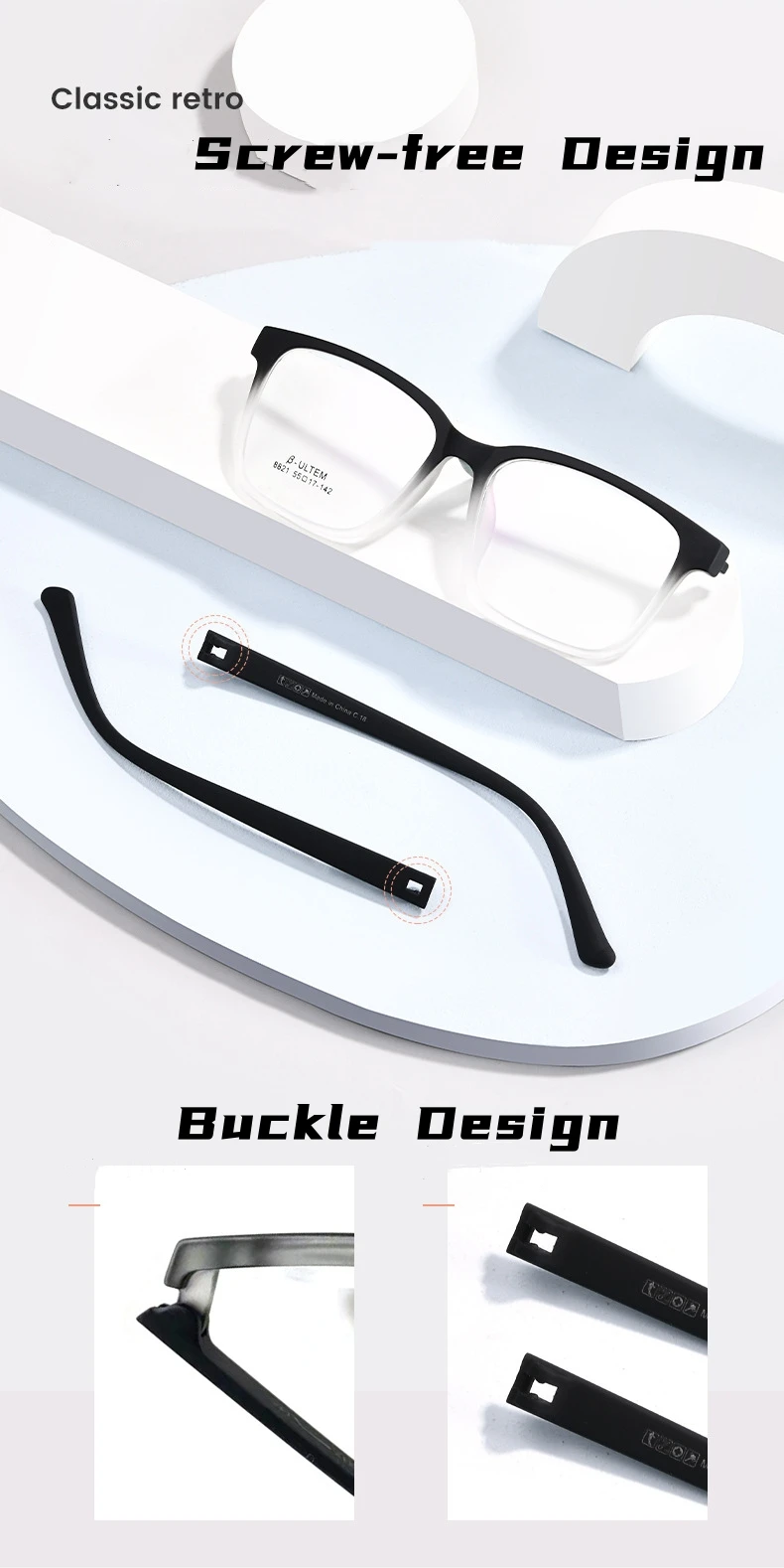 YIMARUILI Mode Ultra-licht Große Schraubenlose TR90 Brillen Frauen Platz Retro Große Gesicht Optische Brillen Rahmen Männer – Detail 3