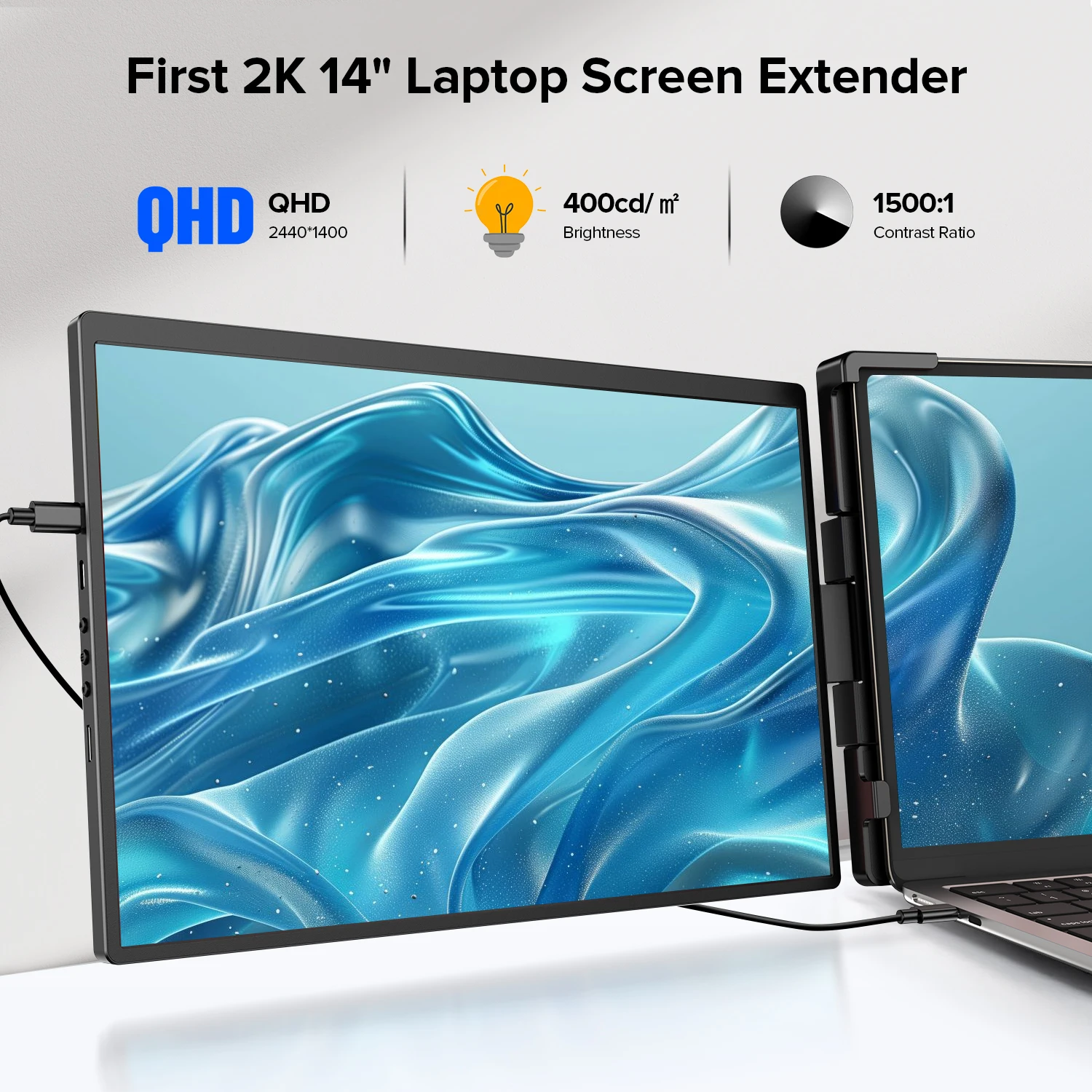 Imagem -02 - Extensor de Tela de Laptop Uperfect z 14 Monitor Portátil Qhd 2k para Laptop Alto-falantes e Suporte Hdmi Usb-a tipo c Plug And Play para Laptops de 13” a 17” Windows Mac Android Chrome Switch