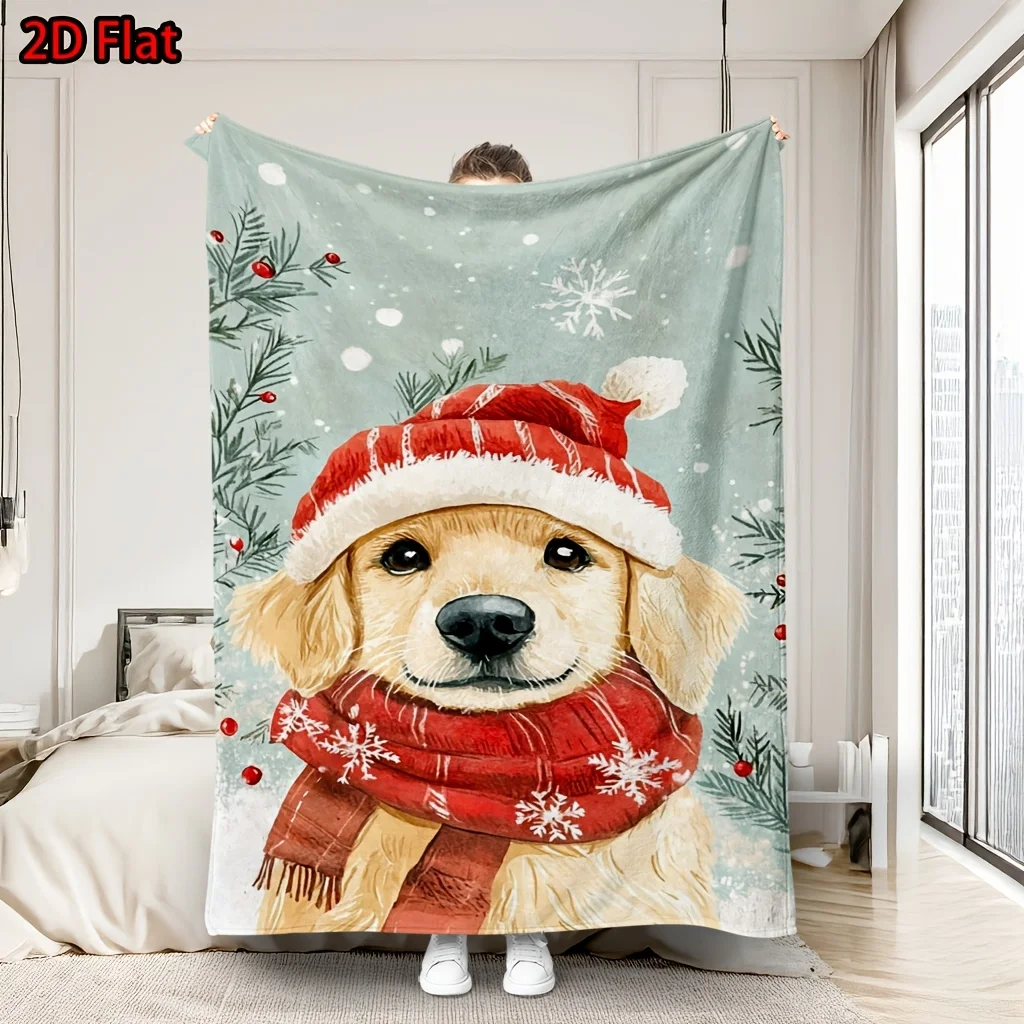 Ultra Cute Dog Christmas Throw Blanket Golden Retriever Puppy Xmas Decor Tapestry Festive Cozy Winter Holiday Home Accent Gift