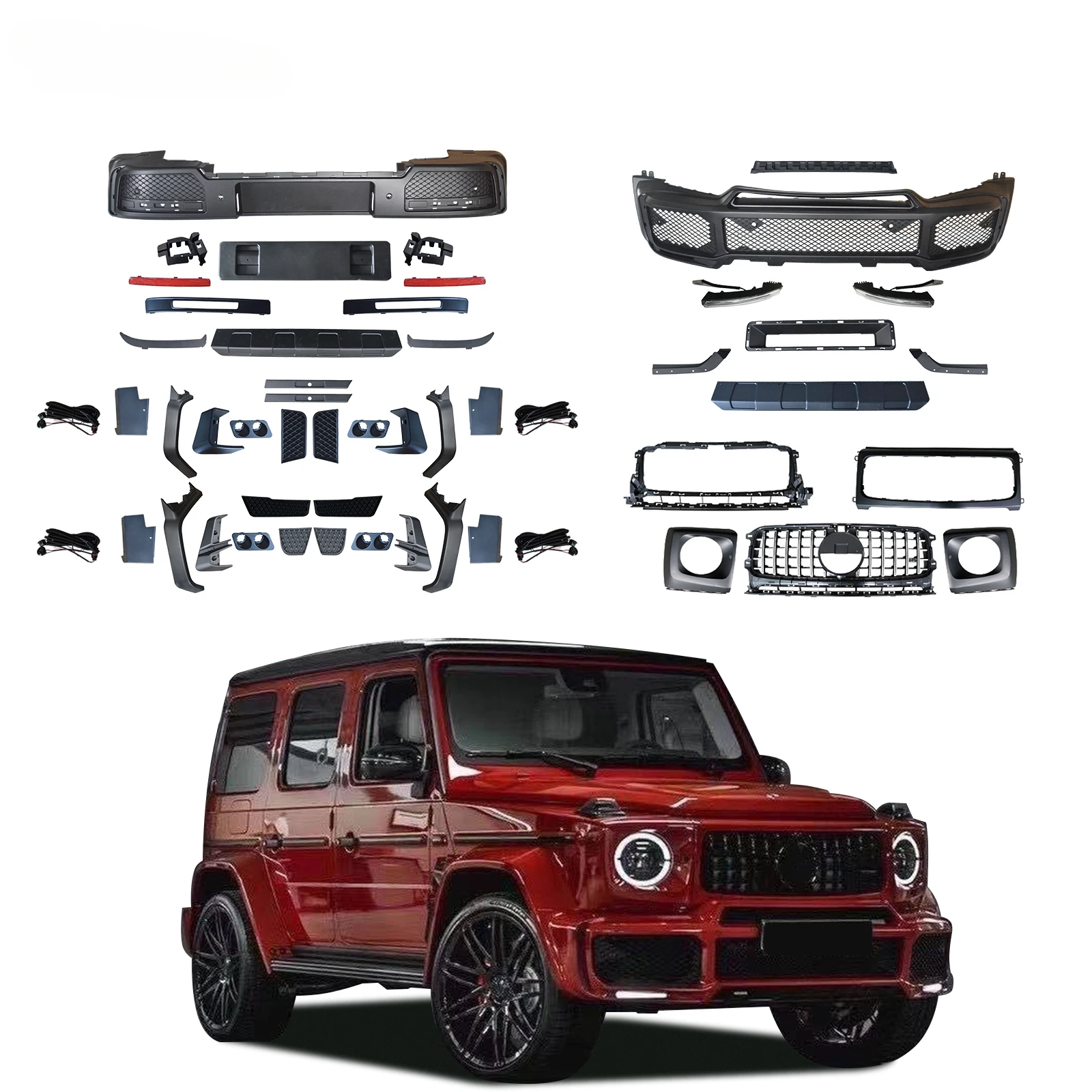 

Leishuo 2024 OEM W464 G63 Upgrade Zestaw body Front Bumper Hood Spoiler Rear Tire Cover Grille