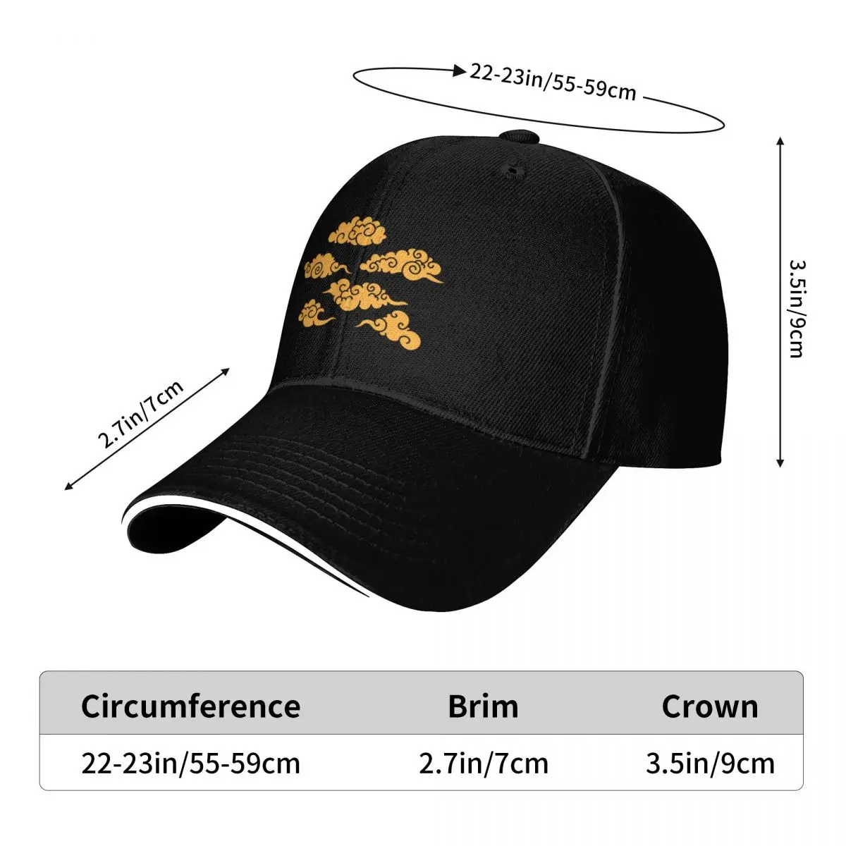 golden Cloud pattern Baseball Cap Anime Hat custom Hat Funny hats Dropshipping Designer Man Women's