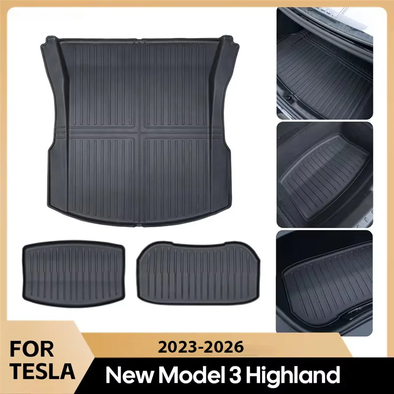 

Водонепроницаемые всепогодные коврики с двойным слоем для Tesla Model 3 Highland 2024: передний и задний коврик для багажника из TPE