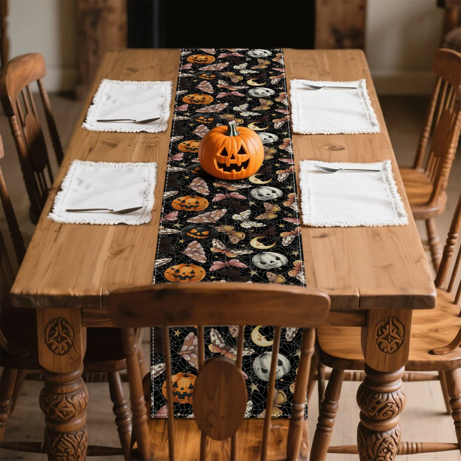 شبكة عنكبوت بوهو للهالوين مع عث اليقطين والنجوم لتزيين المطاعم ومفرش طاولة للحفلات والمناسبات الاحتفالية والنهار المقدس د