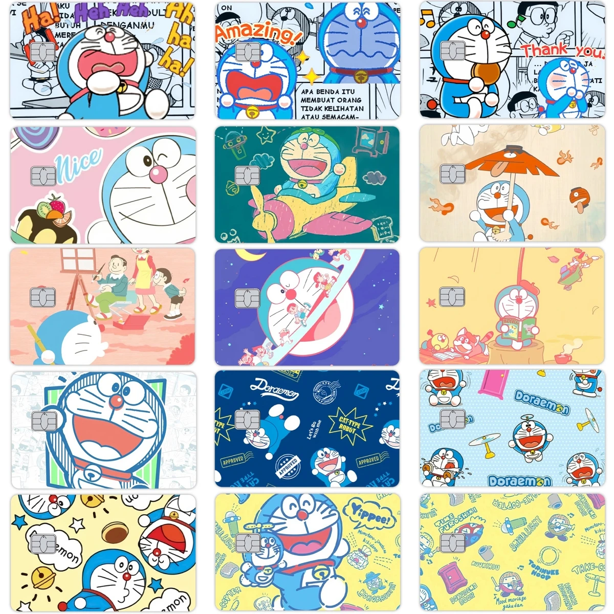 Pegatinas Mate para Tarjetas de Crédito y Débito con Diseño de Doraemon, Anime Kawaii, Decoración para Tarjetas de Identificación Estudiantil, para Tarjetas Pequeñas y Grandes, Sin Chip