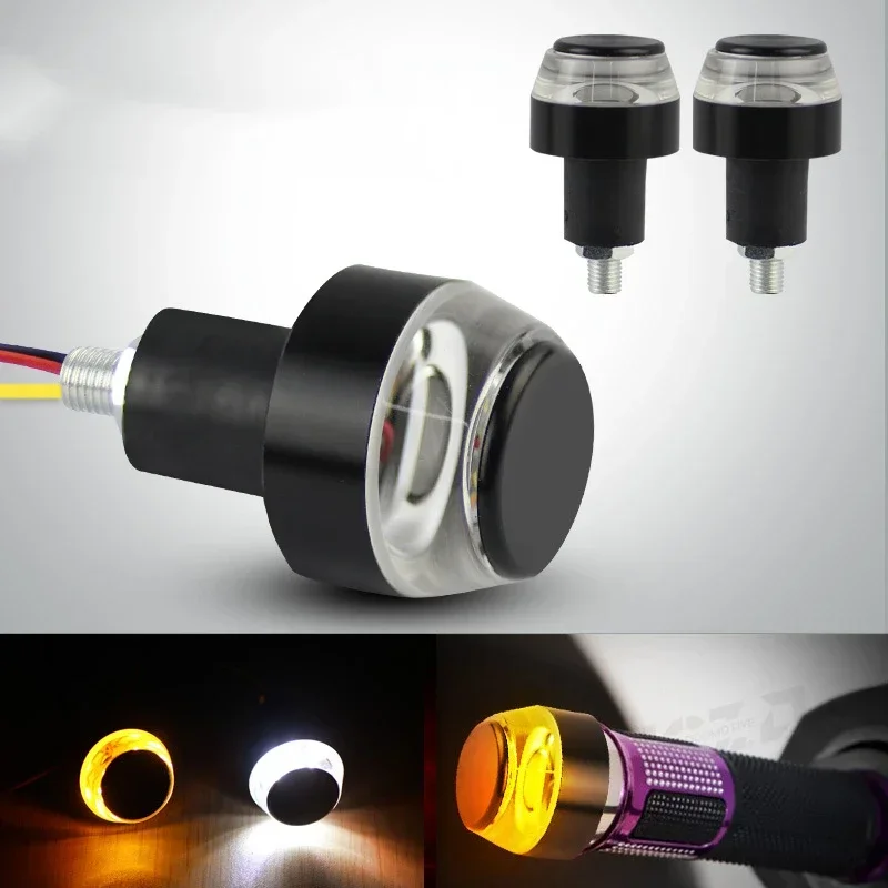 

2Pcs 12V Motorcycle LED Handlebar End Turn Signal Light White Yellow Flasher Handle Grip Bar Blinker Side Marker Lamp Lighting