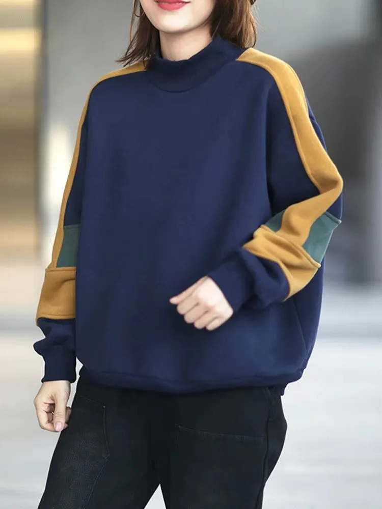 Amax luluE النمط الأوروبي الملابس الشتوية أزياء المرأة الفراء الدافئة عارضة فضفاض هوديس السيدات المرقعة خمر فاسق بلوزات