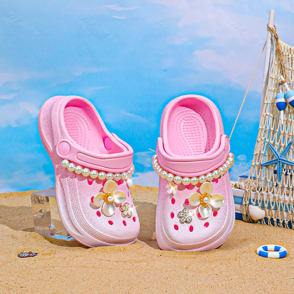 

Kids Slip-On Clogs and Mules - Breathable, Waterproof, EVA Garden Shoes with Decorative Chain for Beach and Everyday Wear 168
