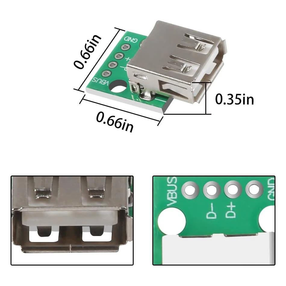 12pcs Mini USB to DIP Adapter Board USB Type A Male Plug to DIP Converter Board 4 Pins DIP 2.54mm Pitch for DIY USB Power Supply