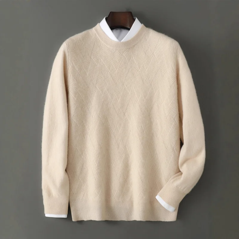 Осень-зима, новый мужской шерстяной свитер с круглым вырезом, свободный толстый свитер из натуральной шерсти, повседневная деловая шерстяная трикотажная базовая рубашка