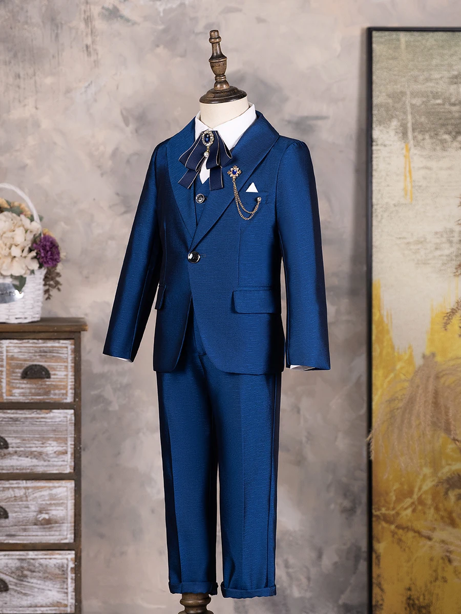 

Children Photograph Blaze Party Performance Costume Boys Shiny Blue Suit For Wedding Teenager Kids Formal Ceremony Tuxedo Dress