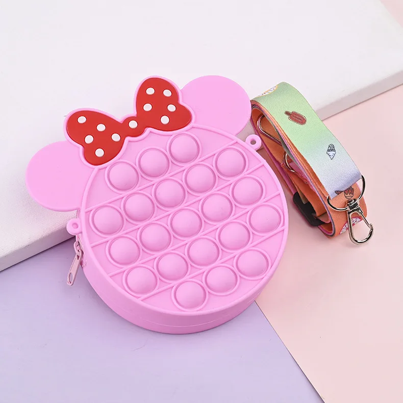 Silicone Crossbody Bag com Arco para Crianças, Bolsa Simples, Brinquedo com a ponta do dedo, Empurre Bolha, Nova Moda, Presente Kawaii, Quente