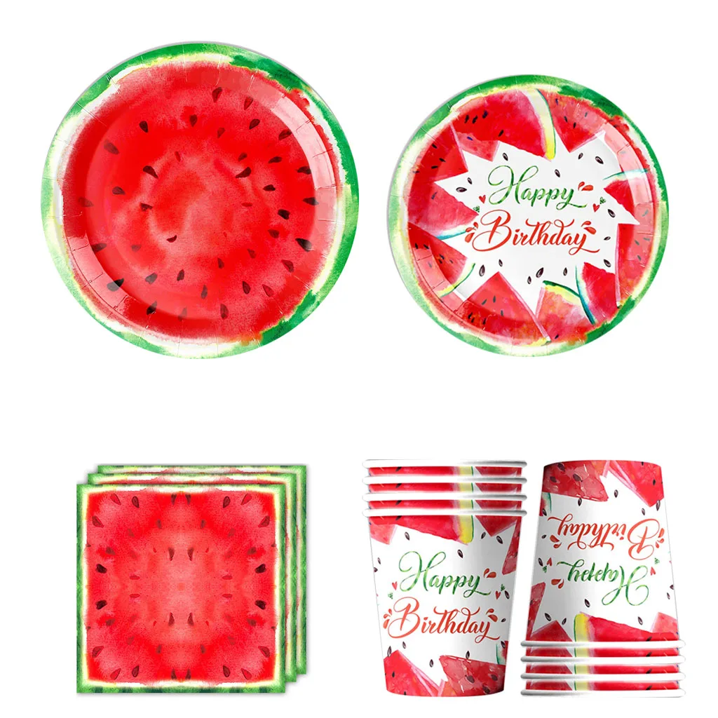 

Watermelon Theme Birthday Disposable Tableware Summer Fruit Watermelon Paper Plates Napkins Happy Kids Fruit Birthday Supplies