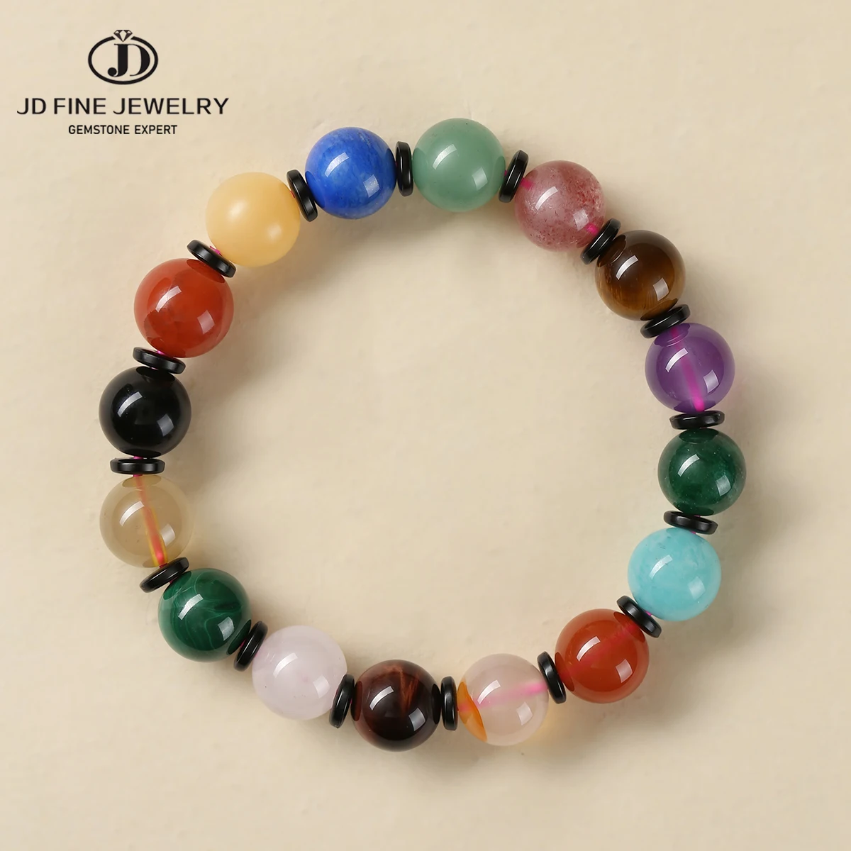 

JD Natural Stone Multi Treasure Quartz Black Stone Spacer Bracelet Women Charm Wealth Lucky Handmade Stretcn Bracelet Yoga Gift