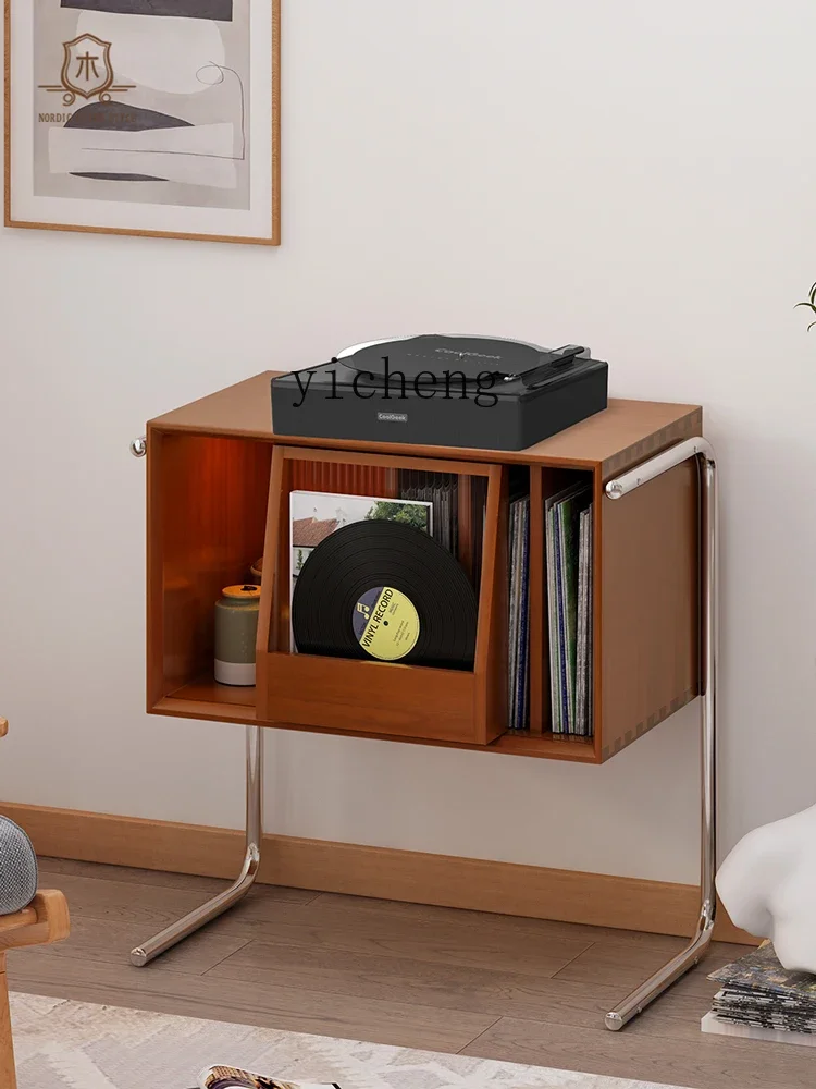 ZK Solid Wood Suspended Gramophone Record Storage Rack with Light Gramophone Record Cabinet Album Display Shelf