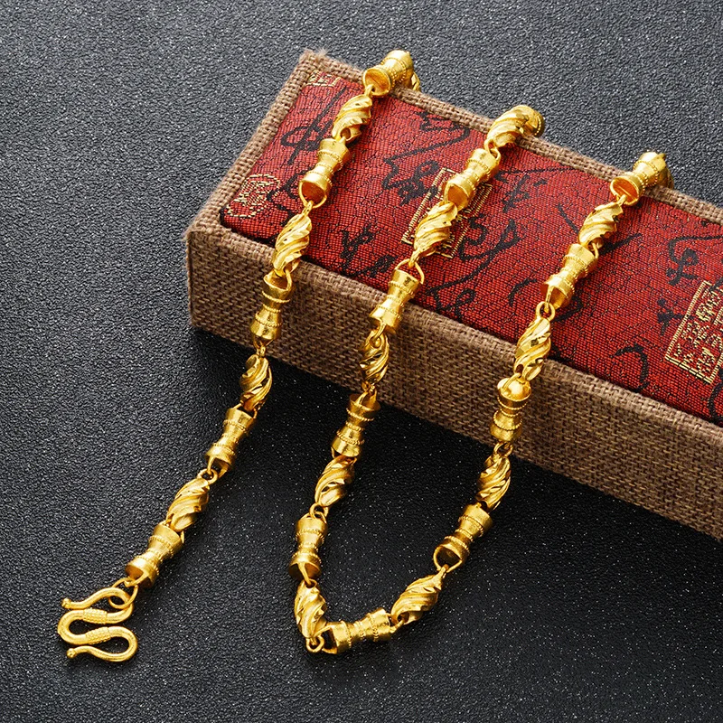Gold store 9999 24K real gold domineering men's twist candy chain jewelry for men necklace fashion