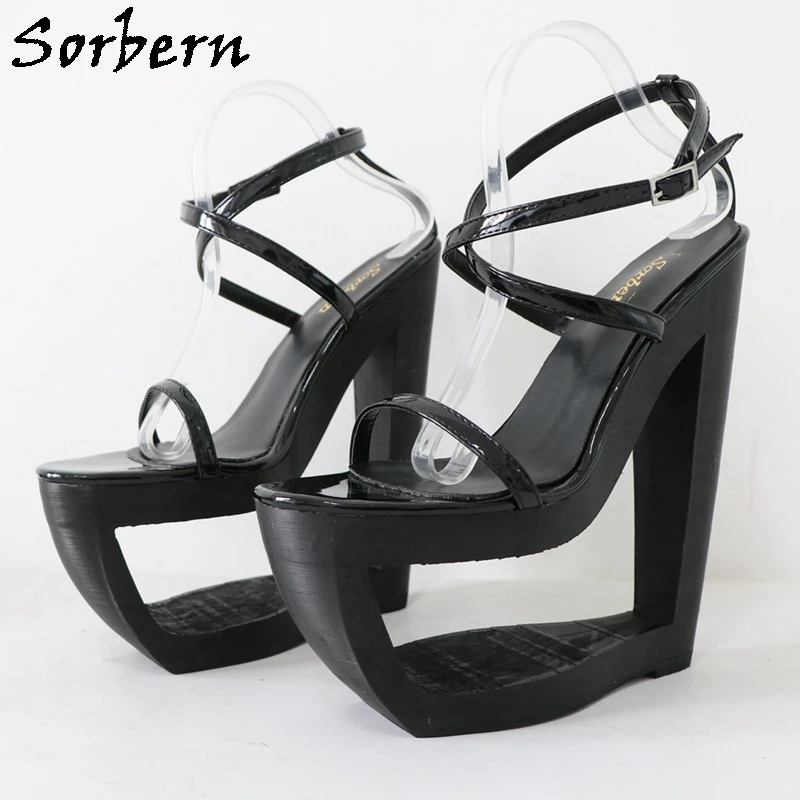 Sorbern red shiny hollow out wedge high heel sandals slingback 3D print Heels Size EU33- 48 Unisex Style Shoes Custom Any Colors