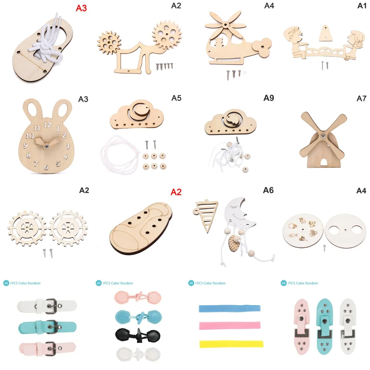 1pcs Busy Board Diy Accessories Montessori Early Education Teaching Aids Zipper Shoelace Windmill  Kid Busyboard Elements Toys