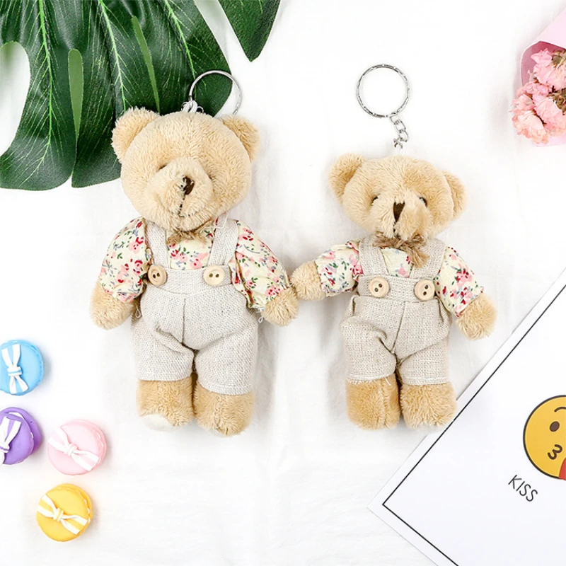 Cute Girls Country Style Linen  Bear Keychain Women Couple Rabbit Keychain on Bag Car Trinket Female Wedding Party Toy Gift