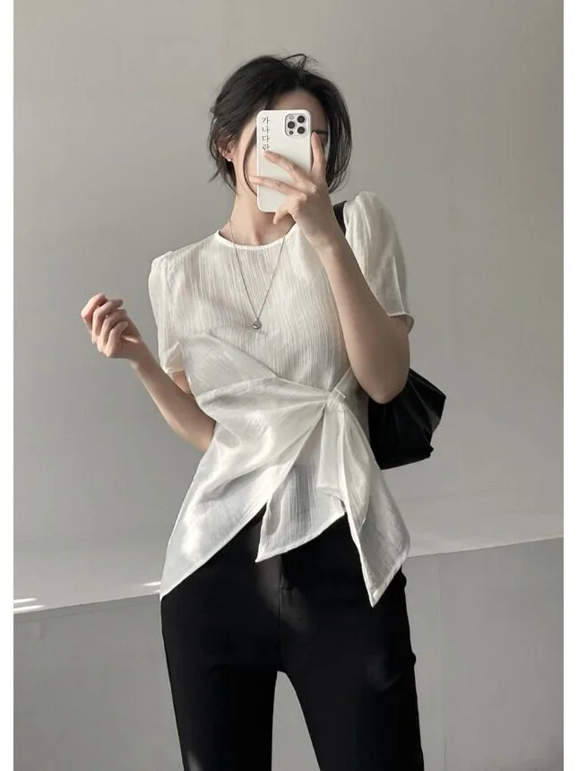 Chic Korean Style Irregular Transparent Shirt Women's Fashion Spring Autumn Winter Casual Inner Wear Soft Material Street Style