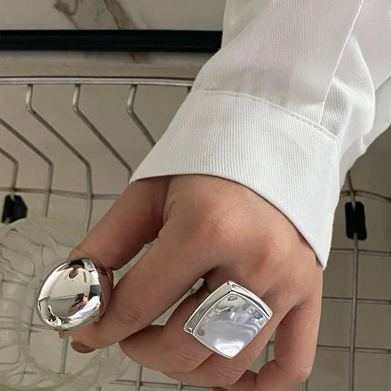 HANGZHI Punk Sliver Color Ring Geometric Square Oval Vintage Minimalist Chunky Jewelry for Women Men New