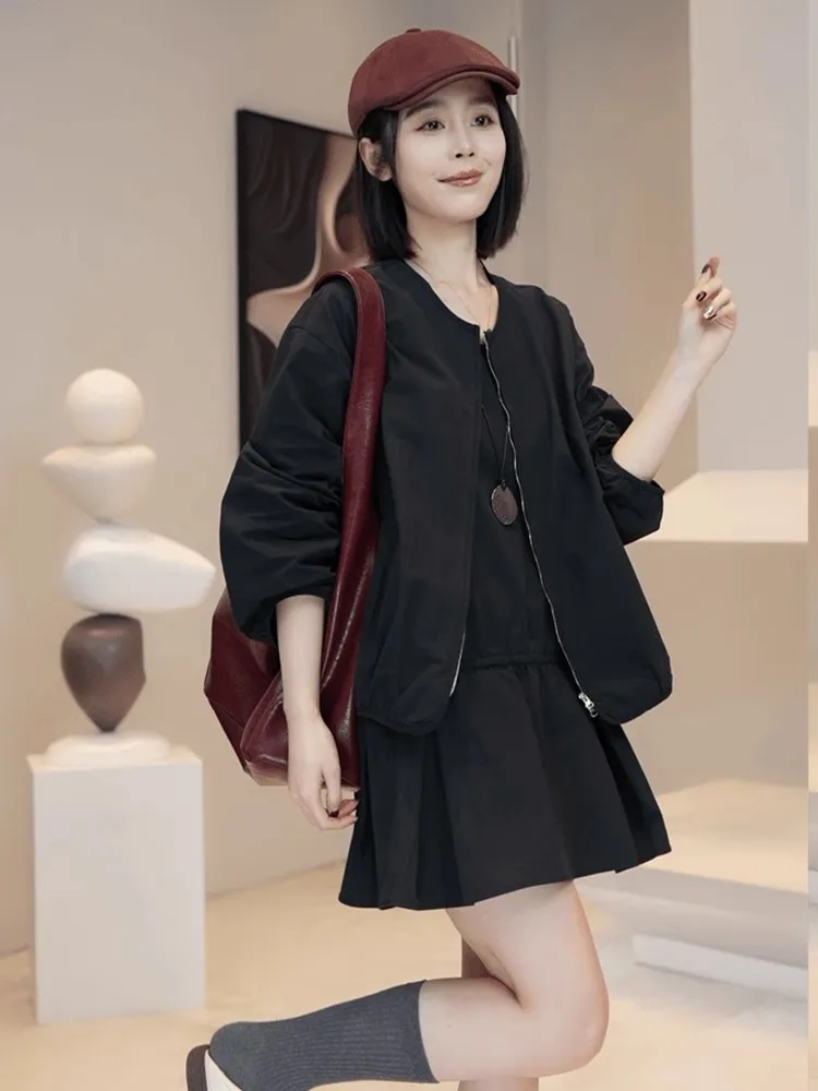 Retro rundes Ne-Reißverschluss Ort Jaet And Ter Dr Damen-Faion-Set Frühling 2025, Design Sense Clete Ensemble