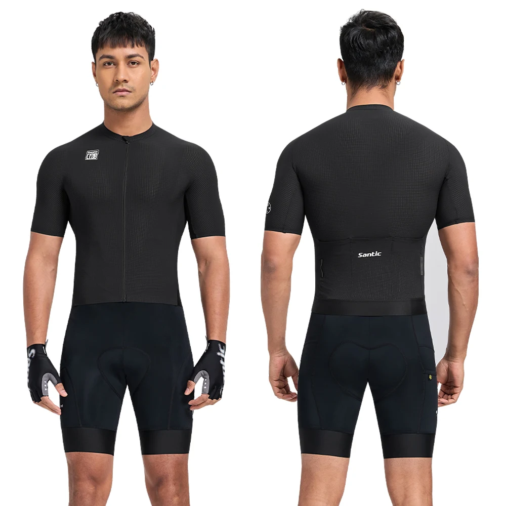 

Santic Men's Short Sleeve Cycling Jersey UPF50+ Breathable Road Bike Shirt Quick Dry Anti-Slip Cycling Tops