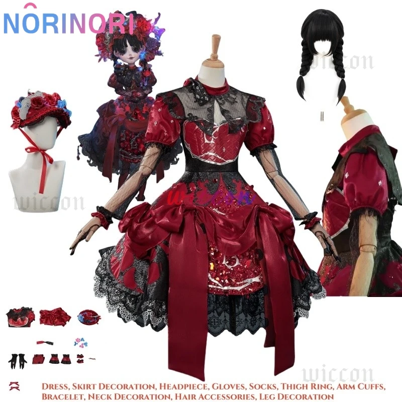 

Little Girl Miss Pomegranate Cosplay Costume Wig Identity V Alice DeRoss Dress Headwear Hairclips Gloves Props Women Girls Party