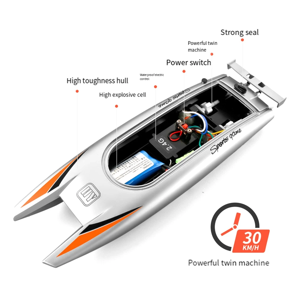 성인용 고속 전자 리모컨 보트, 블랙 RC 레이싱 보트, 2.4 GHz