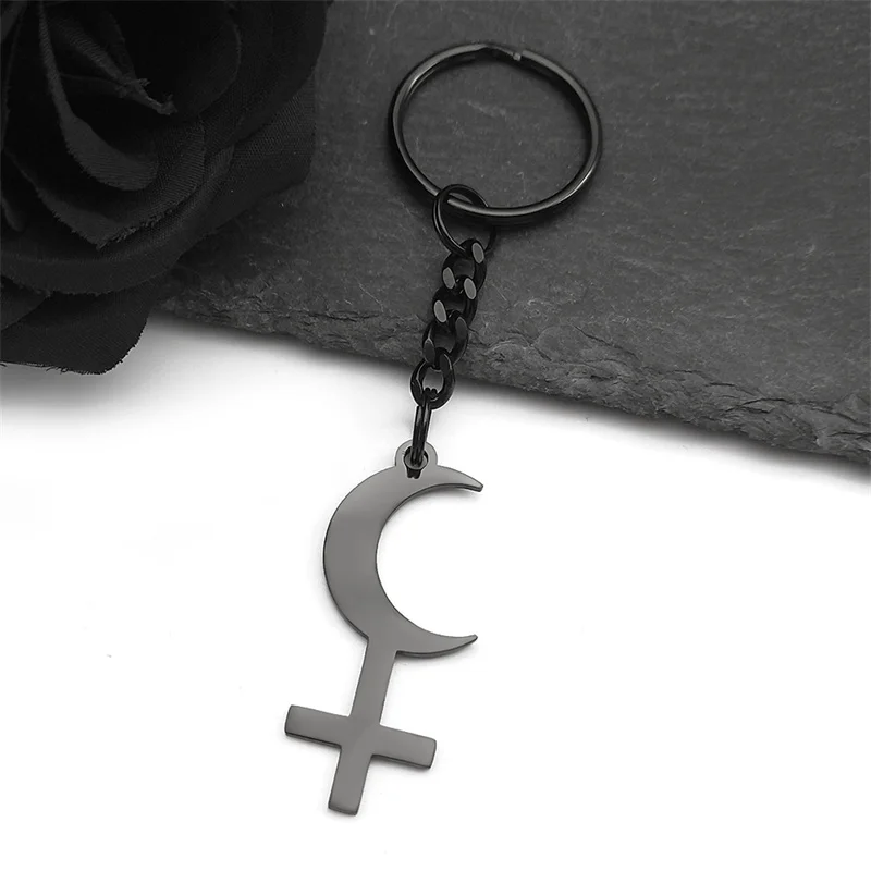 Lilith Goddess Greek Mythology Moon Key Chain for Women Men Stainless Steel Witch Astrologie Symbol Key Ring Jewelry Gift
