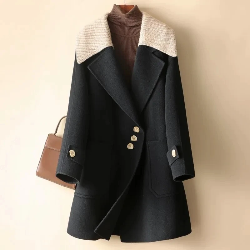 2026 New Korean Fashion Women Two-sided Woolen Coat Winter Loose Temperament Join Together Wool Coat Female Overcoat Outerwear