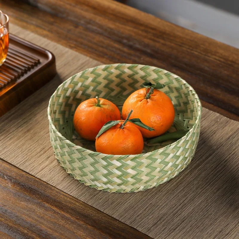 Round Hand‑Woven Bamboo Storage Basket Dustpan Fruit Plate Vintage Fine Craft Bamboo Basket for Fruit Storage Sun‑Drying Use
