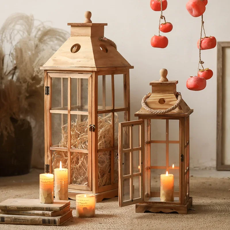 

Log carbonization large-scale wind lantern floor decoration living room lonely wind home solid wood B&B sofa decoration