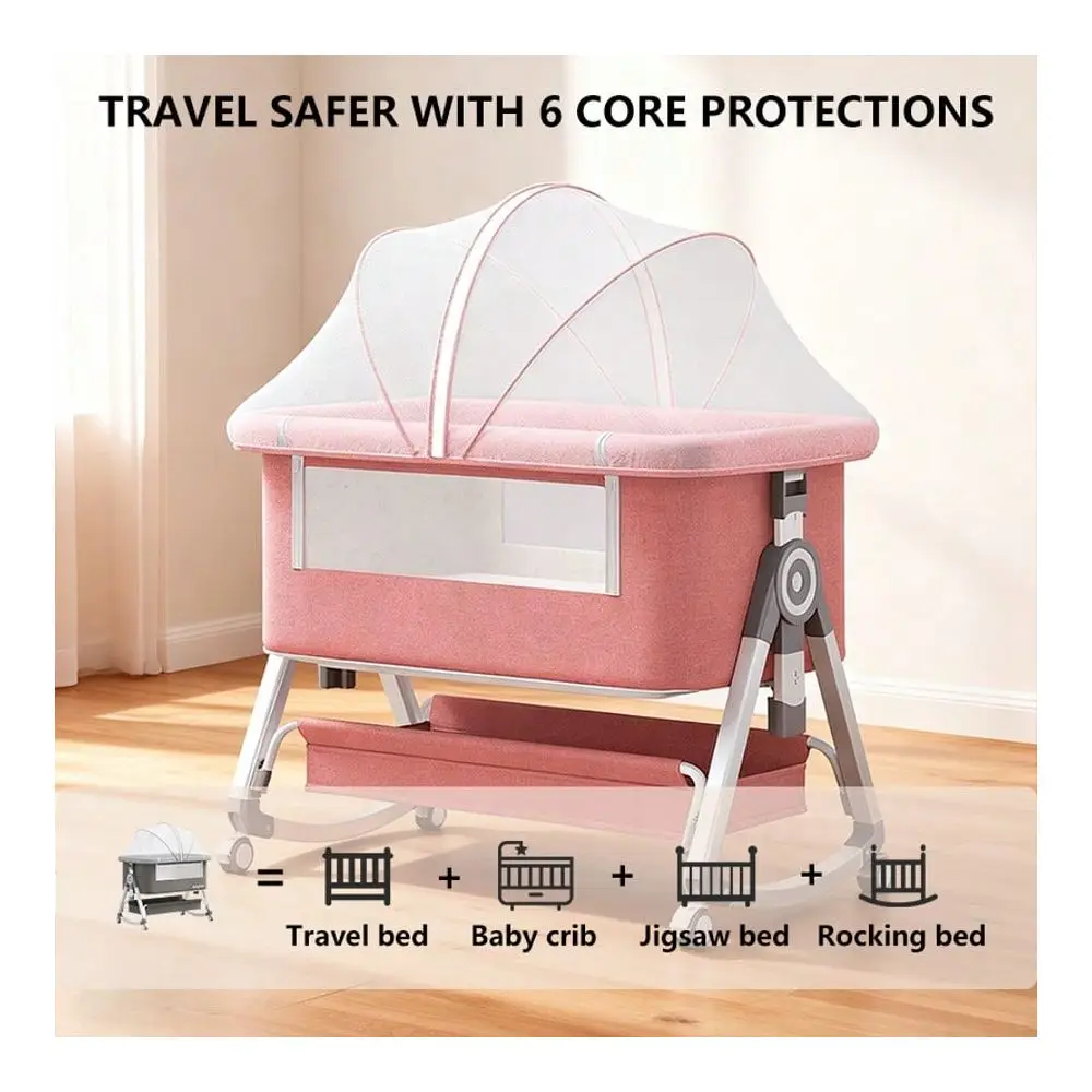 Baby Bassinet, Bedside Bassinet For Baby, 5 In 1 Bassinet Bedside Sleeper With Locked Wheels, Mosquito Net, Storage Basket Adju view 4