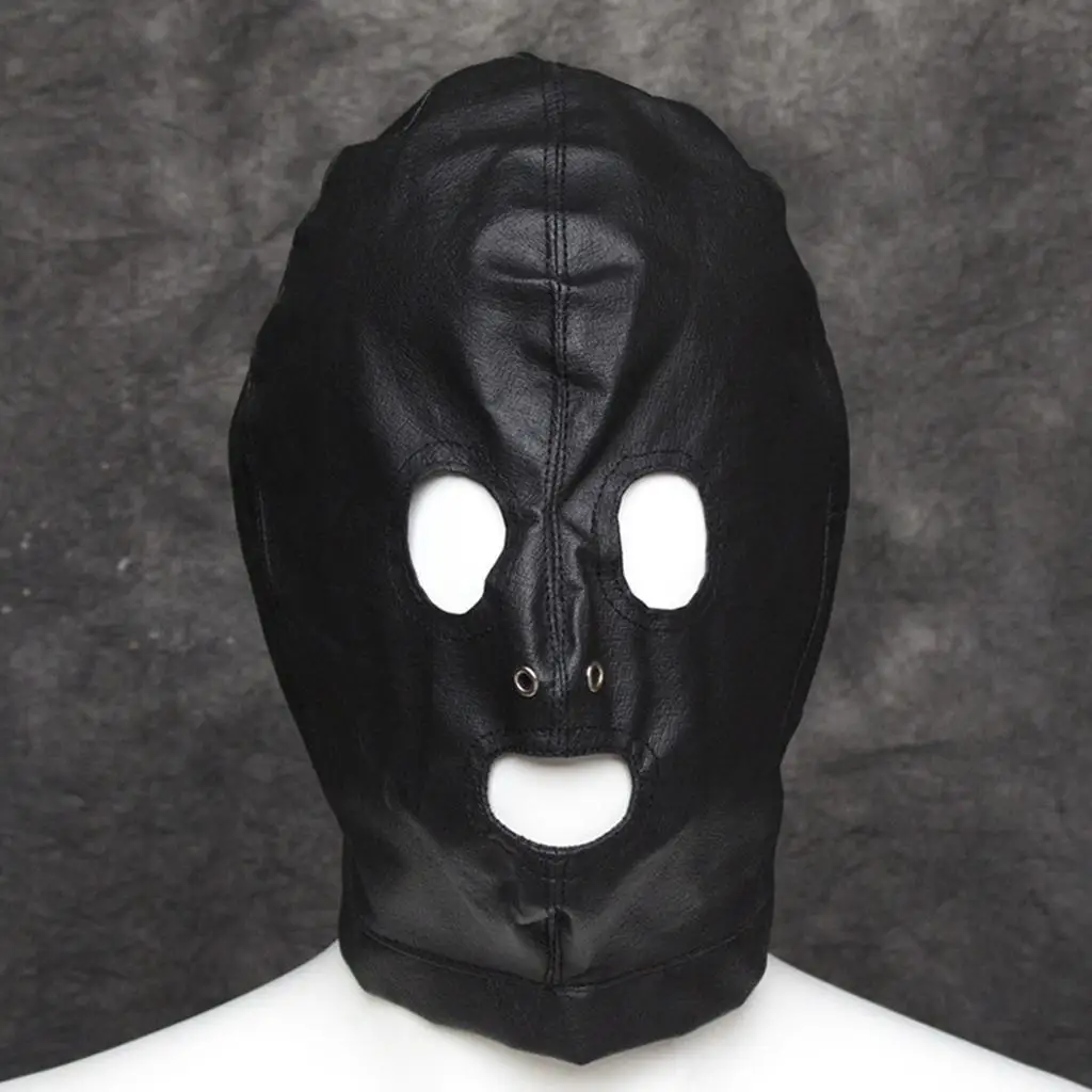 

Cosplay Costume Full Head Face Cover Mask Soft PU Leather Open Eyes Mouth Hood for Stage Performance Role Play