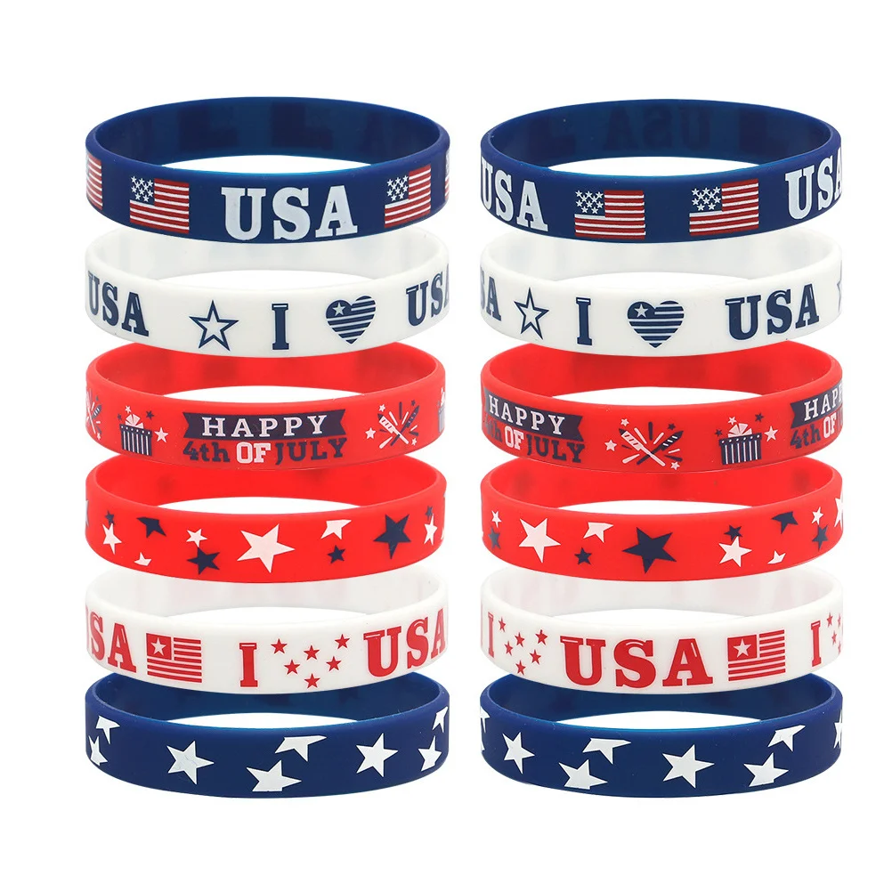 

12Pcs Independence Day Party Silicone Bracelets Patriotic Wristbands Durable for Festive Events Group Use Silicone Bracelet