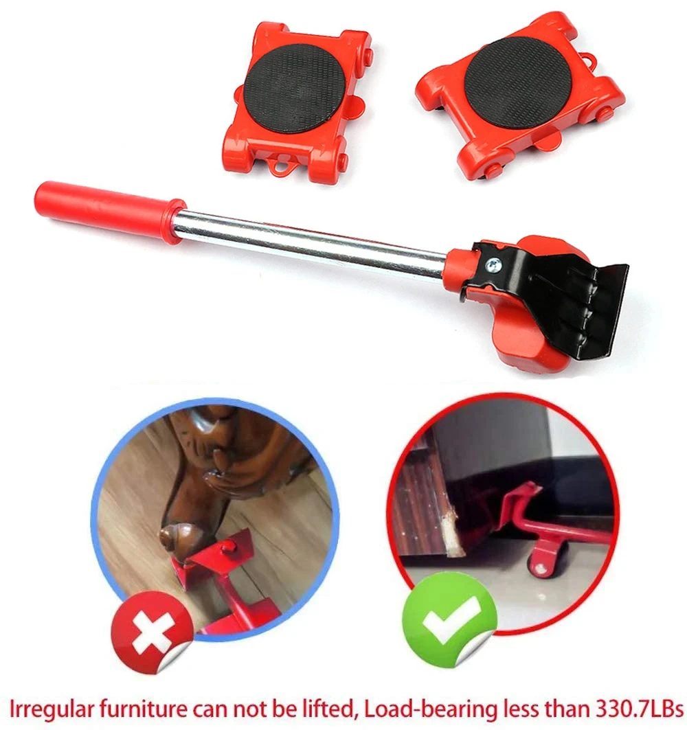 Furniture Moving Transport Roller Set Removal Lifting Moving Tool Set Wheel Bar Mover Moving Heavy Stuffs Device Hand Tool