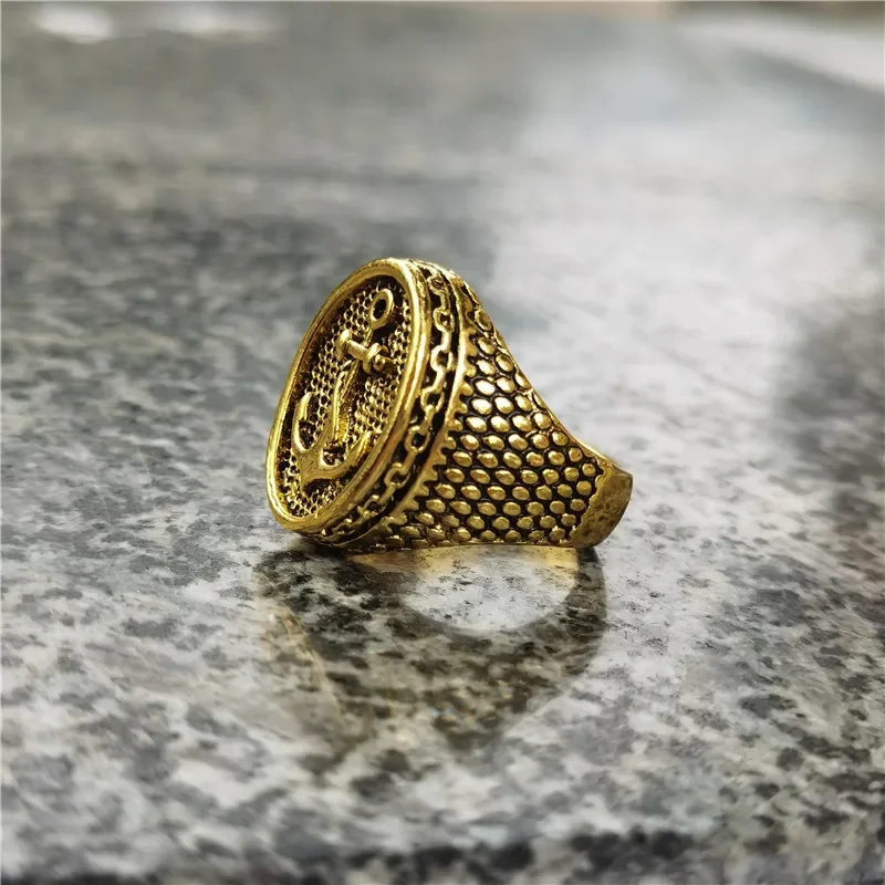 Personality Women Men's Anchor Rings Retro Antique Gold Plated Viking Pirate Wedding Band Cool Biker Ring Boss Hip Hop Jewelry