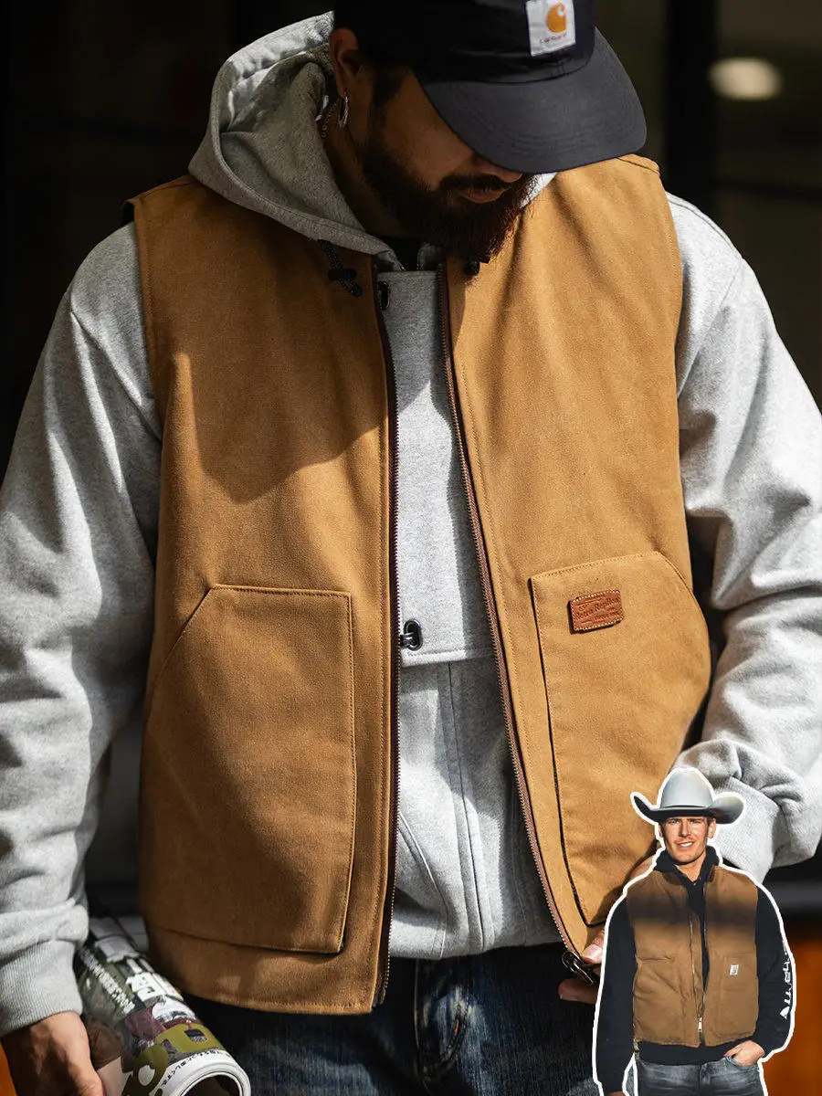 Double-Sided Wear American Style Workwear Zipper Vest Men's Spring Autumn New Vintage Waistcoat  Thick Warm Strong Insu...