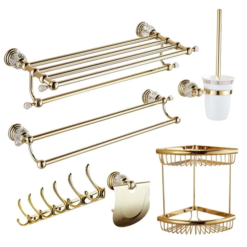 Tuqiu brass and crystal Bathroom Accessories Bathroom Shelf,Robe hook,Paper Holder,Toilet Brush Holder,towel rack,towel ring