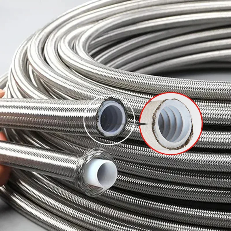 Universal 6~25MM Fuel Injection Line Hose Oil Gas Cooler Line Pipe Tube  Inside PTFE Stainless Steel Braided Corrugation Hose