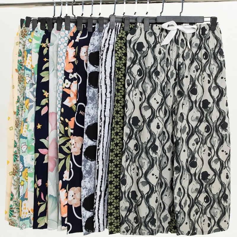

Women Pajama Trousers Wide-Legged Trousers Ladies Sleeping Pants Cotton Silk Elastic Waist Cartoon Print Fashion Casual Soft