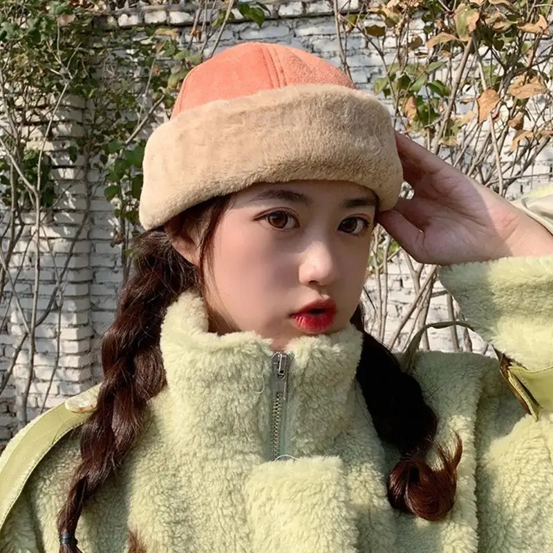 قبعة شتوية دافئة من جلد الغزال المخملية قبعة بلون قطيفة مكبلة بدون إطار جمجمة 49 ميجابايت #6