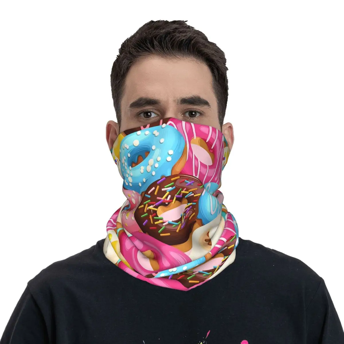 Donut Padrão Fino Envoltório Lenço, Bandana Neck Gaiter, Tampa Do Rosto, Headband