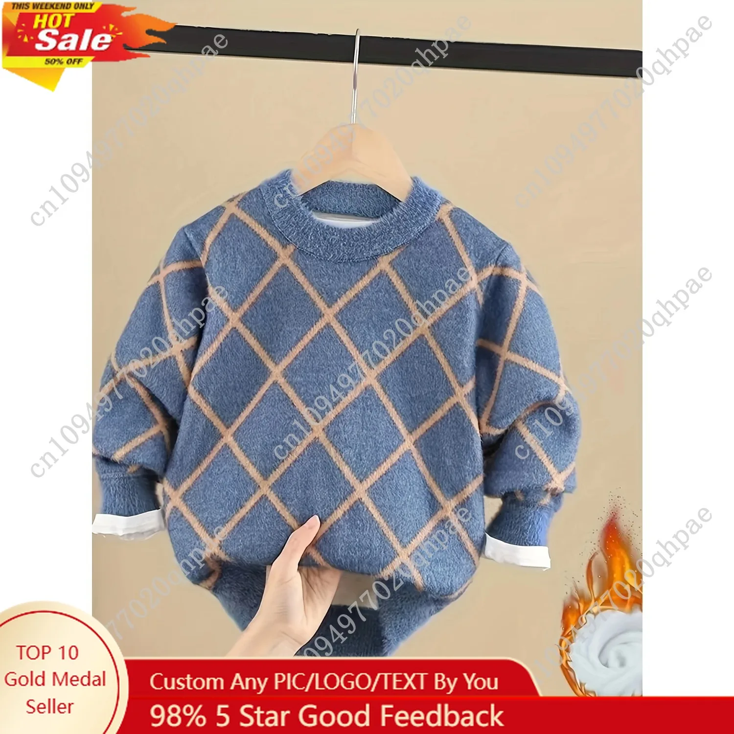 

Boys' Sweater with Fleece Lining, Children's Faux Mink Sweater, New Autumn and Winter Pullover for Older Boys, Stylish for Boys