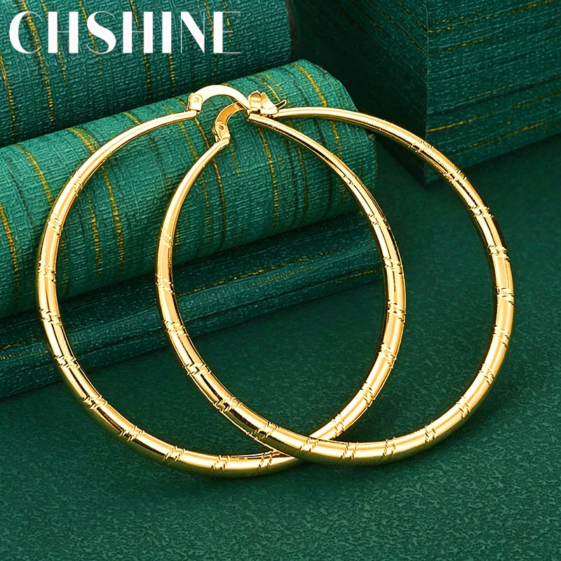 925 Sterling Silver 18K Gold 40-60MM Textured Engraved Round Hoop Earrings for Women Fashion Charm Wedding Party Jewelry