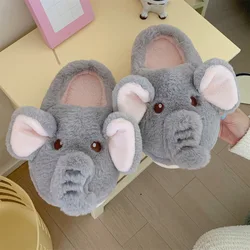 Elephant Winter Baotou Cotton Slippers Female Autumn Winter Cute Cartoon Indoor Home Shoes Plush Warm Soft Sole Cotton Slippers