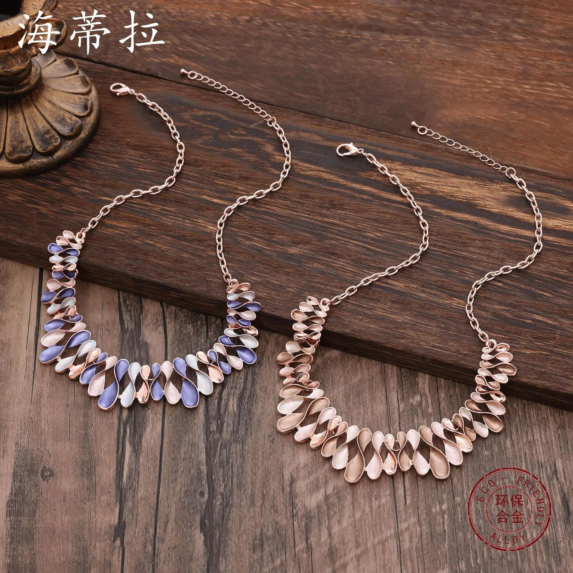 hot-selling color painting oil geometric hollow petal necklace, fashionable and high-end women's versatile neck cha